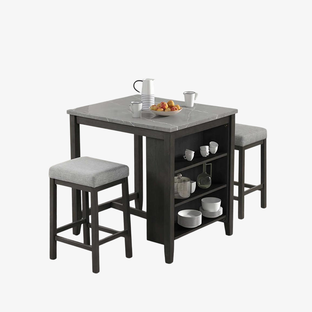 Orient Counter Dining Table Set For 2 With Fabric Upholstered Stools - Grey | Stylish, Compact, Affordable & Durable