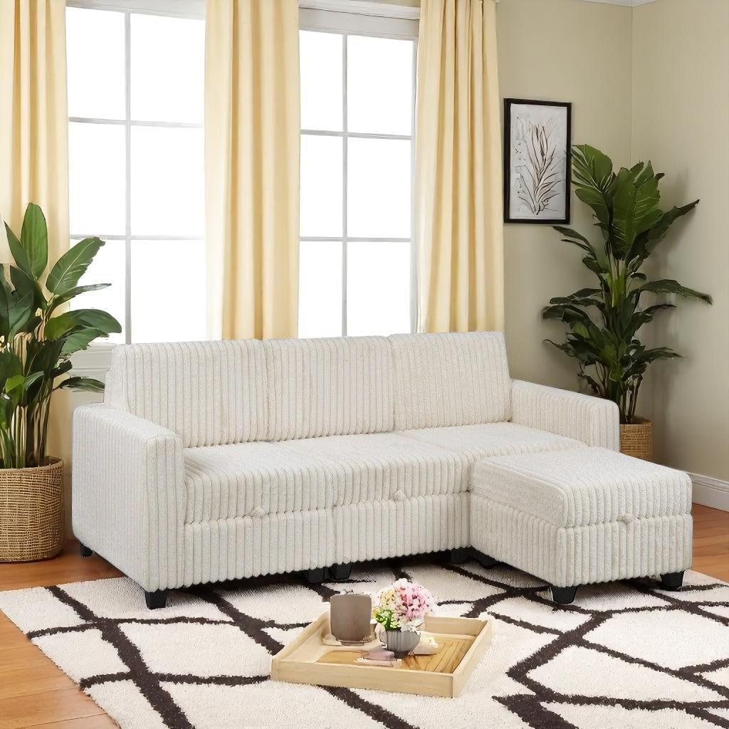 Pinewood Fabric Upholstered Sectional Sofa With Reversible Ottoman - Beige | Timeless, Sleek & Comfortable