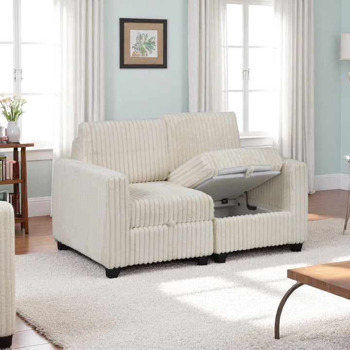 Pinewood Fabric Upholstered Sectional Sofa With Reversible Ottoman - Beige | Timeless, Sleek & Comfortable