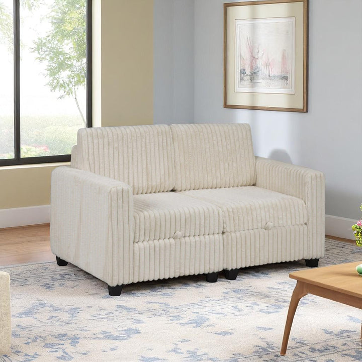 Pinewood Fabric Upholstered Sectional Sofa With Reversible Ottoman - Beige | Timeless, Sleek & Comfortable