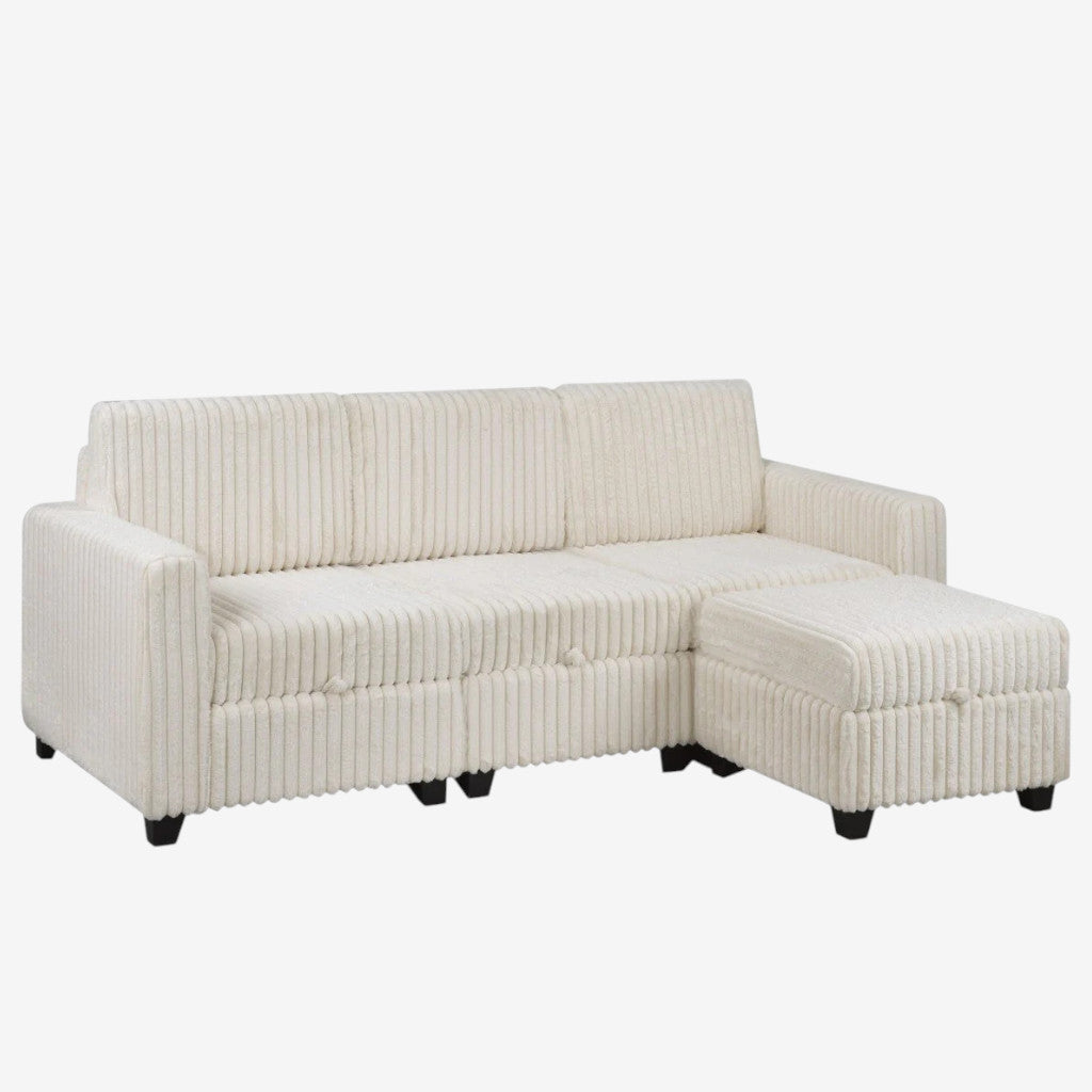 Pinewood Fabric Upholstered Sectional Sofa With Reversible Ottoman - Beige | Timeless, Sleek & Comfortable