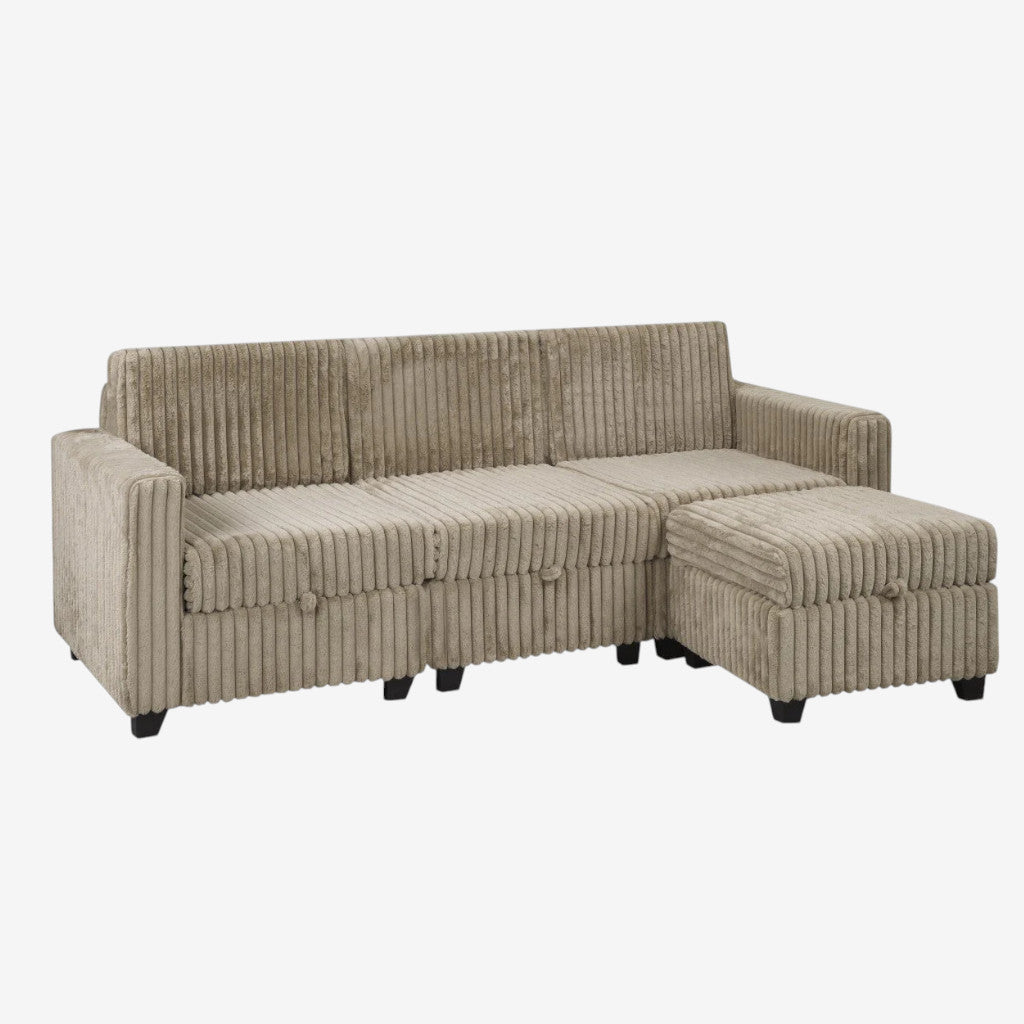 Pinewood Fabric Upholstered Sectional Sofa With Reversible Ottoman -  Brown | Timeless, Sleek & Comfortable