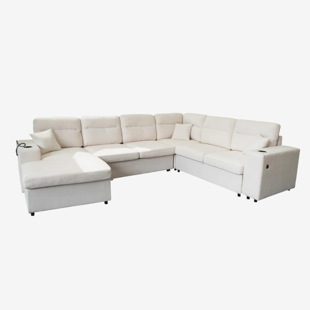 NovaX Sectional Sofa Bed With LHF Corner Chaise - Beige | Elegant, Comfortable & Affordable