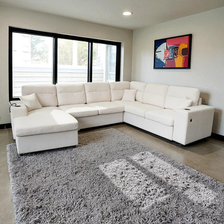 NovaX Sectional Sofa Bed With LHF Corner Chaise - Beige | Elegant, Comfortable & Affordable