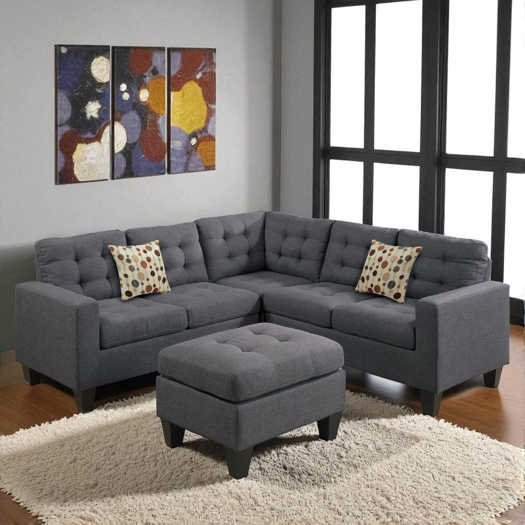Arcadia Fabric Upholstered Sectional Sofa in 4-Piece With Cocktail Ottoman - Grey | Stylish, Comfortable & Built to Last