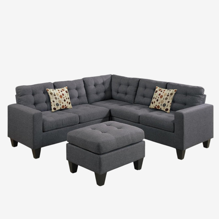 Arcadia Fabric Upholstered Sectional Sofa in 4-Piece With Cocktail Ottoman - Grey | Stylish, Comfortable & Built to Last