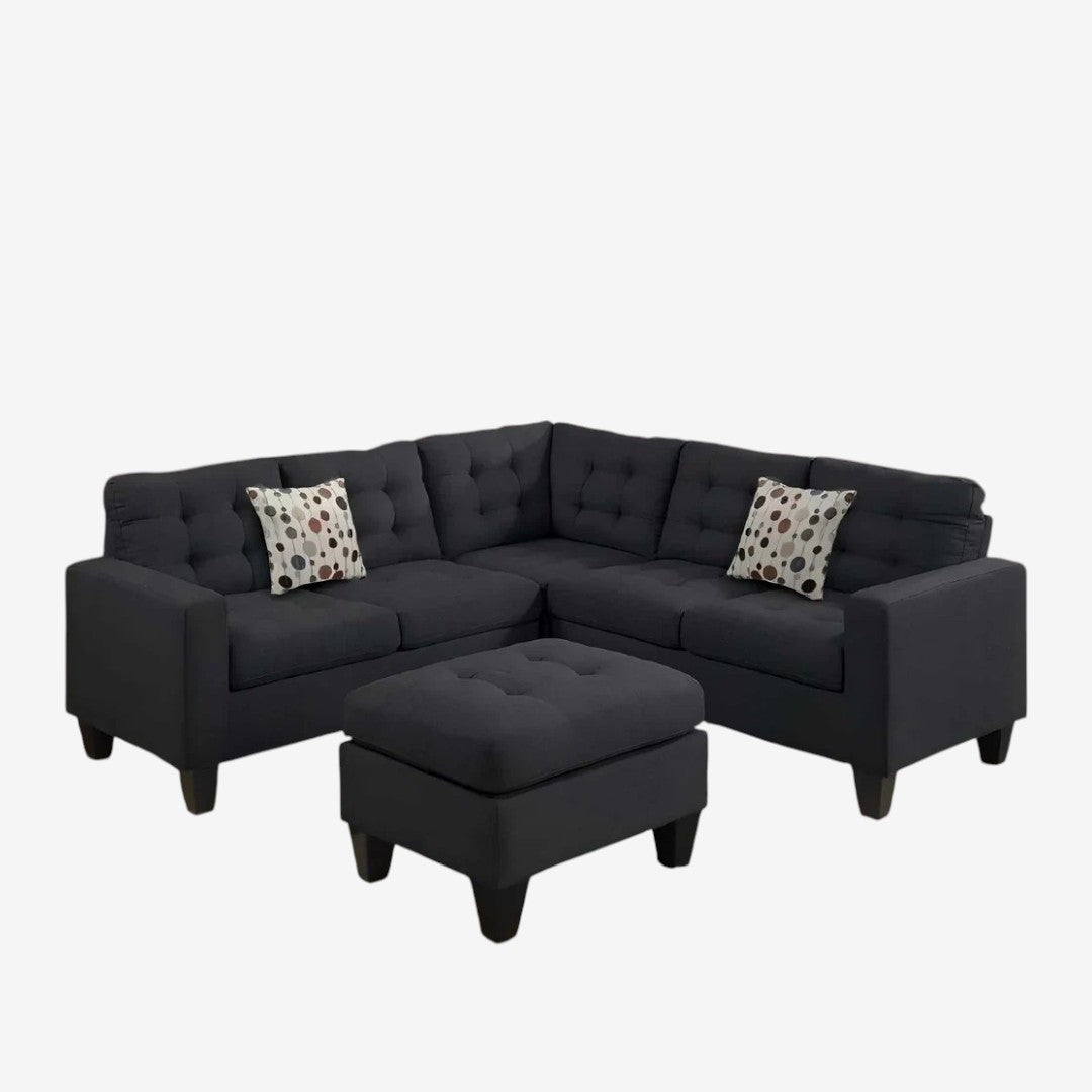 Arcadia Fabric Upholstered Sectional Sofa in 4-Piece With Cocktail Ottoman - Black | Stylish, Comfortable & Built to Last