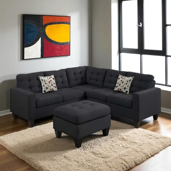 Arcadia Fabric Upholstered Sectional Sofa in 4-Piece With Cocktail Ottoman - Black | Stylish, Comfortable & Built to Last