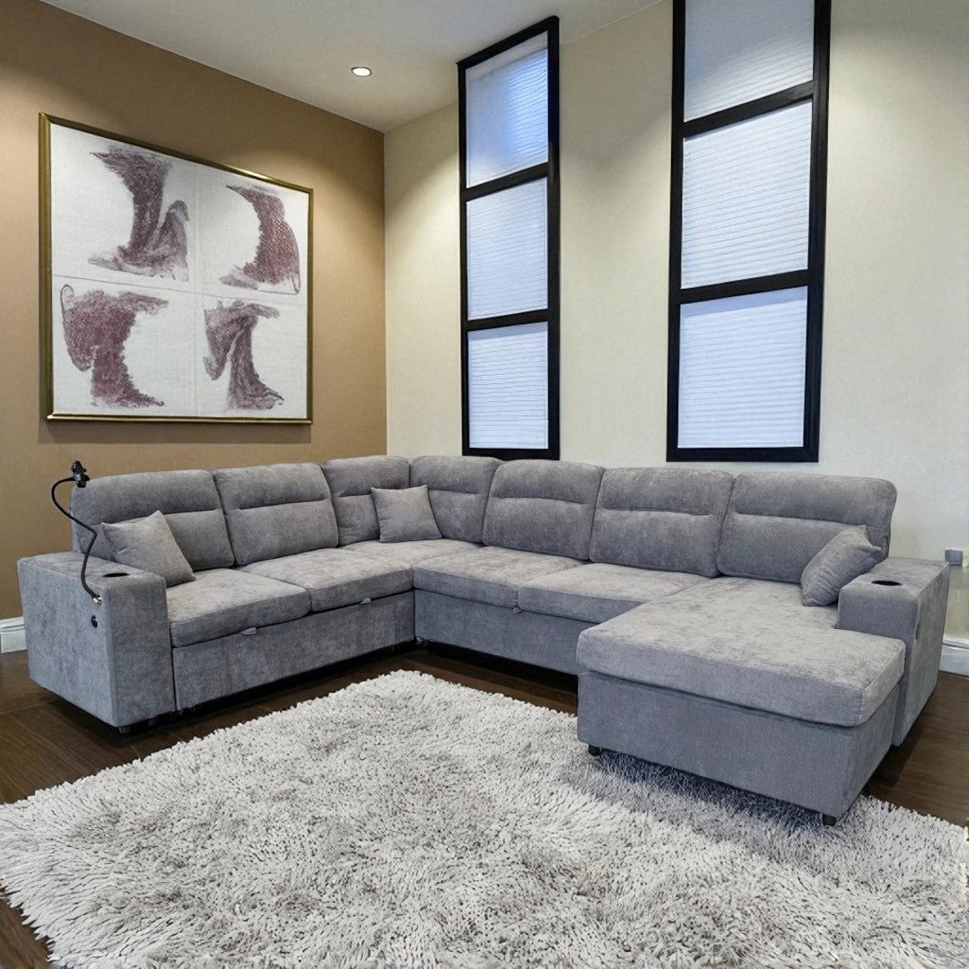 Celeste Sectional Sofa Bed With RHF Corner Chaise - Grey |Timeless, Sturdy & Comfortable