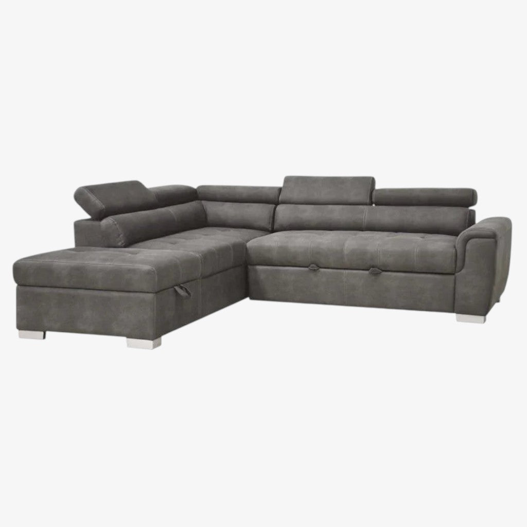 Aureus Fabric Upholstered Sectional Sofa Bed With Storage Ottoman - Grey | Timeless, Versatile, Durable & Storage Solution