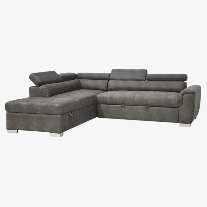 Aureus Fabric Upholstered Sectional Sofa Bed With Storage Ottoman - Grey | Timeless, Versatile, Durable & Storage Solution