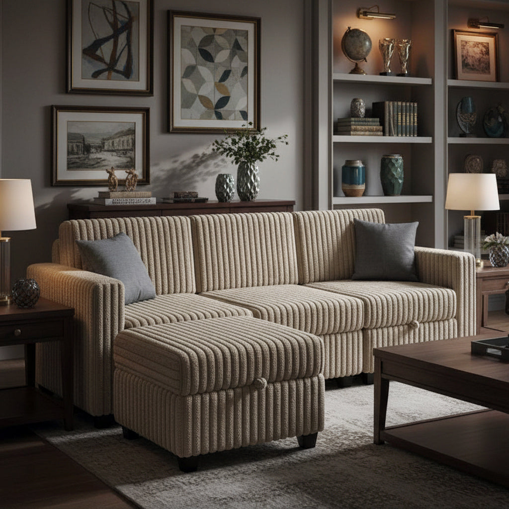 Nexus Fabric Upholstered Sectional Sofa - Brown | Stylish, Sturdy, Affordable & Smart Storage