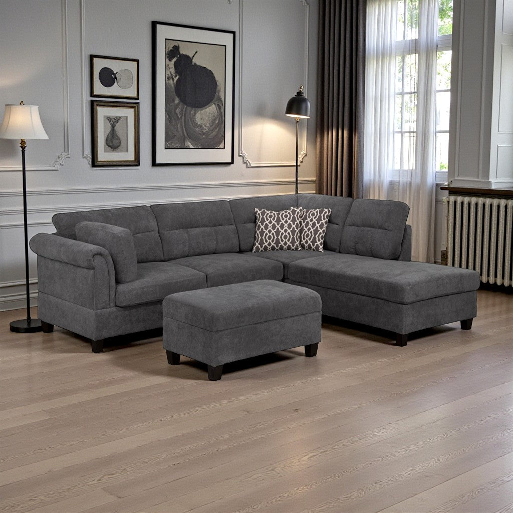 Luna Fabric Upholstered RAF Sectional Sofa - Grey | Modern, Durable & Comfortable