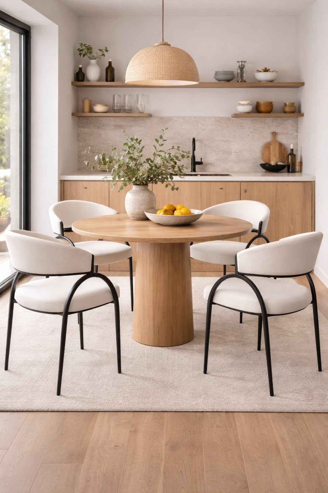 Havi Fabric Upholstered Dining Chair With Metal Frame (Set of 2) - Cream/ Black