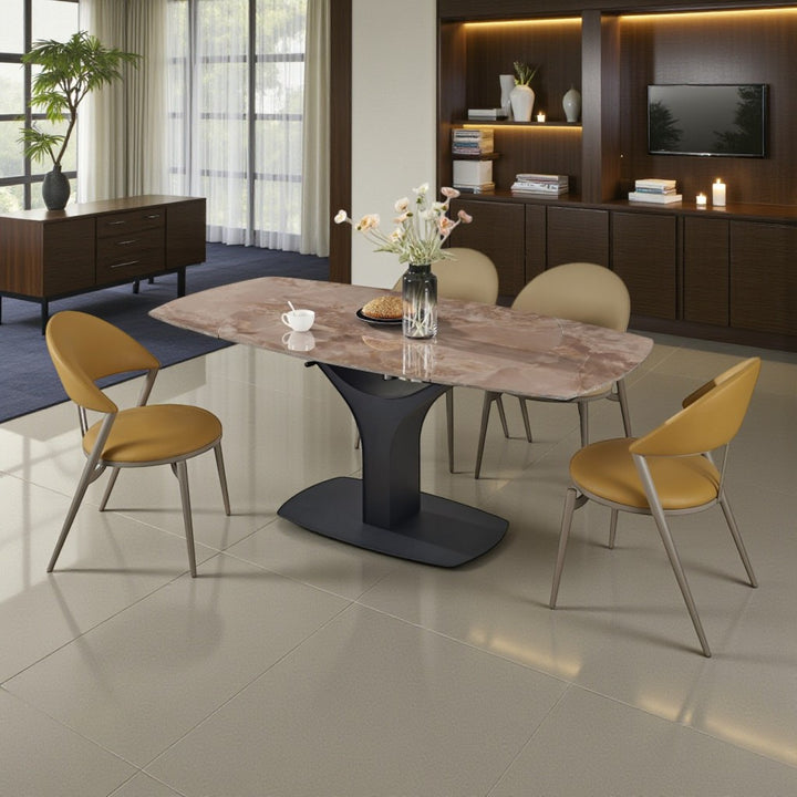 Ruby Dining Table With Sintered Stone Top - Agate Brown/ Black | Modern, Stylish, Extendable & Durable