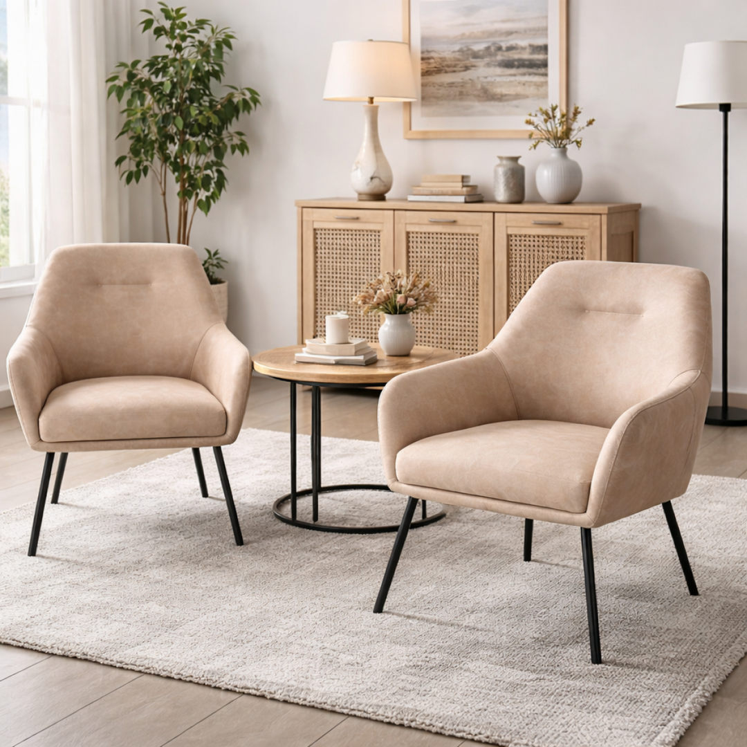 Berlin Fabric Upholstered Dining Chair With Metal Frame - Beige