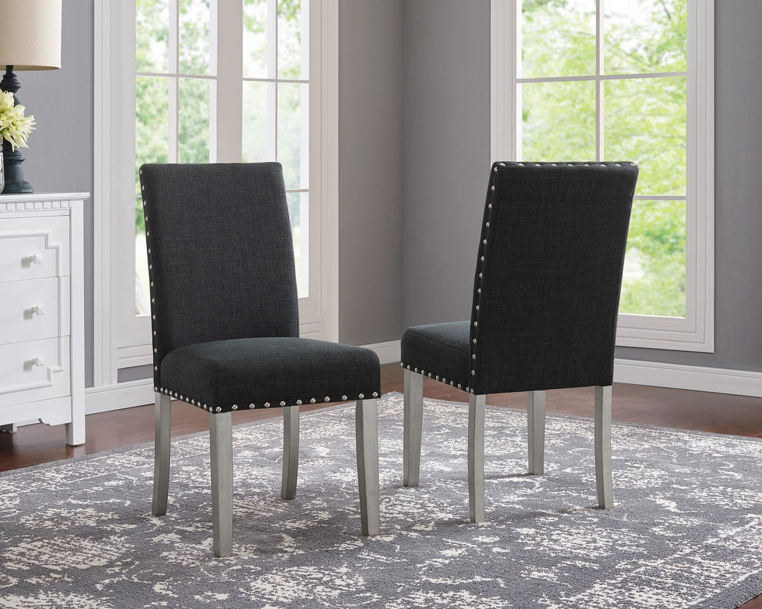Milan Wooden Dining Chair in Fabric Upholstery (Set of 2) - Dark Grey