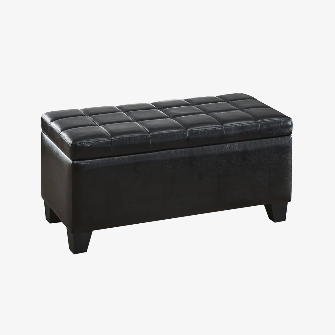 Wesley Leather Upholstered Storage Ottoman Bench - Black | Timeless, Stylish, Durable & Storage Solution