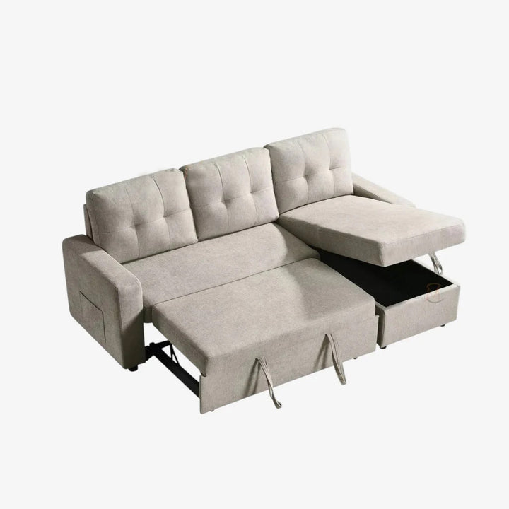Skyglow Sectional Sofa Bed With Reversible Storage Chaise - Beige | Timeless, Stylish, Durable & Comfortable