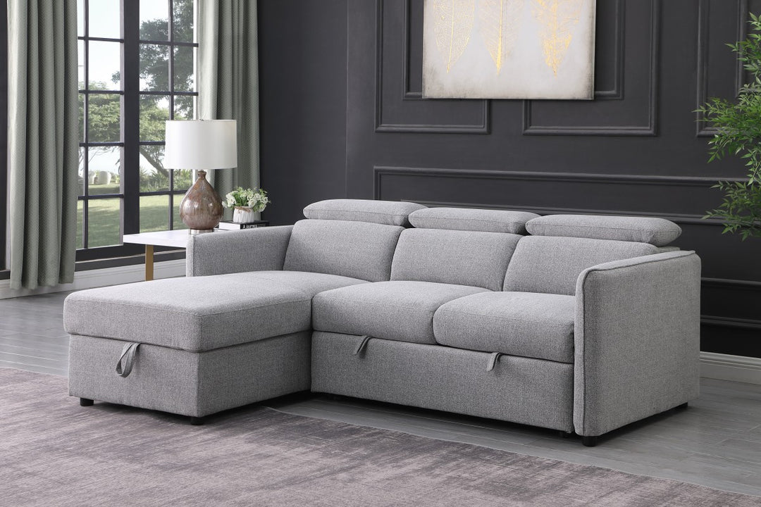 Slate Sectional Sofa Bed in  Fabric Upholstery With LHF Storage Chaise - Grey | Modern, Sophisticated & Durable