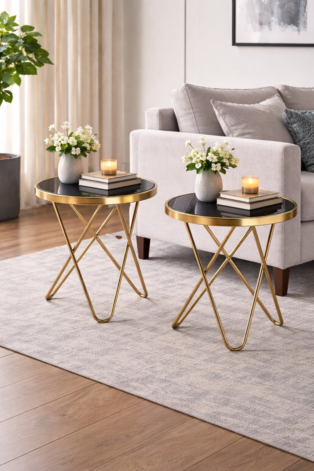 Fade Rose Gold Accent Table with Tempered Glass Top - Black/ Gold