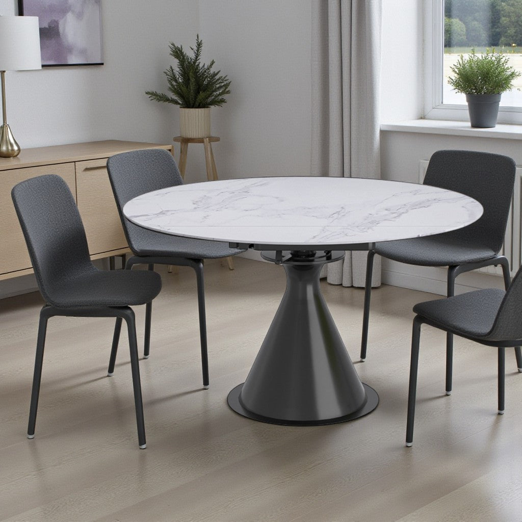Evana Dining Table With Sintered Stone Top - White/ Black | Timeless, Durable & Extendable