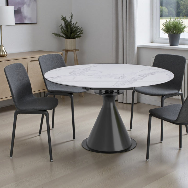 Evana Dining Table With Sintered Stone Top - White/ Black | Timeless, Durable & Extendable