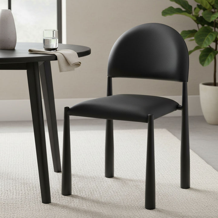 Crystaluxe 4-Piece Modern Dining Chair Set – Matte Black Textured Faux Leather Chairs with Matte Black Metal Legs and Foam Cushion Seating