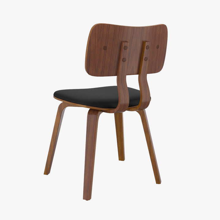 Opal Dining Table Set For 4 With Leather Upholstered Chairs - Walnut/ Black | Mid-Century Modern, Sturdy & Comfortable