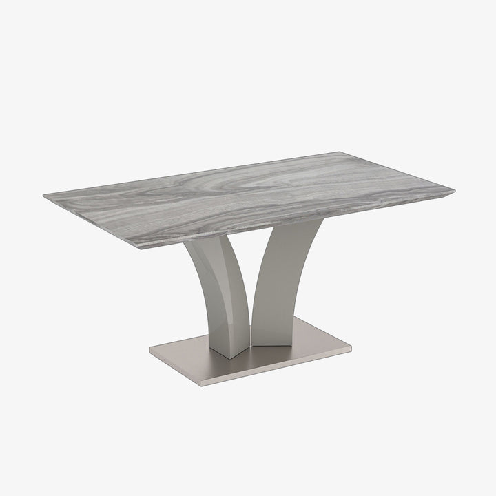 Sonnet Dining Table Set For 6 With Leather Upholstered Chairs - Grey | Timeless, Sturdy, Comfortable With Reversible Table Top