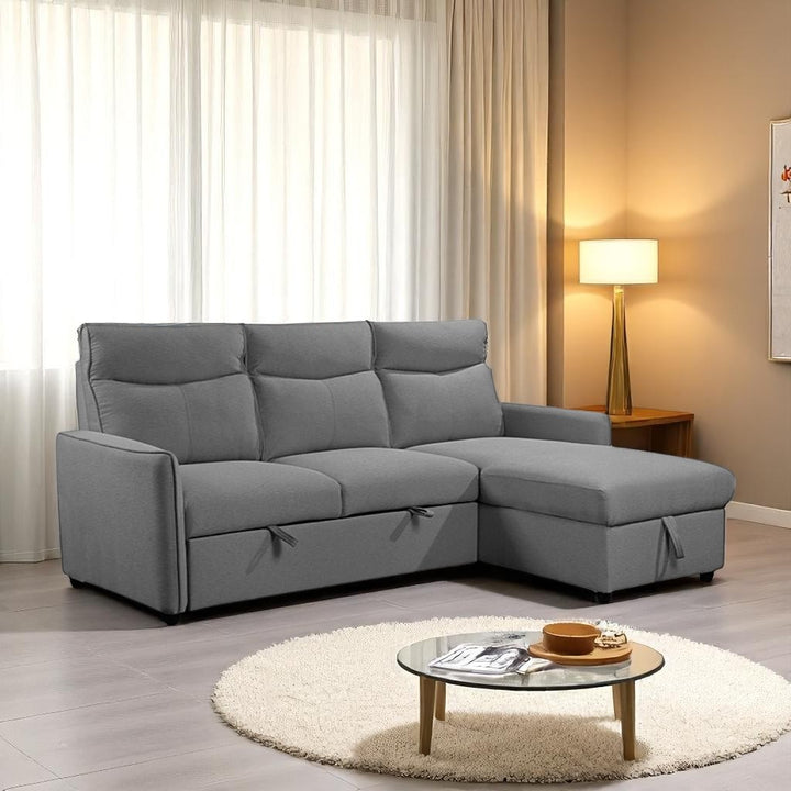 Unity Sectional Sofa Bed in Fabric Upholestry With Reversible Chaise - Grey | Stylish, Sturdy, Comfortable & Affordable