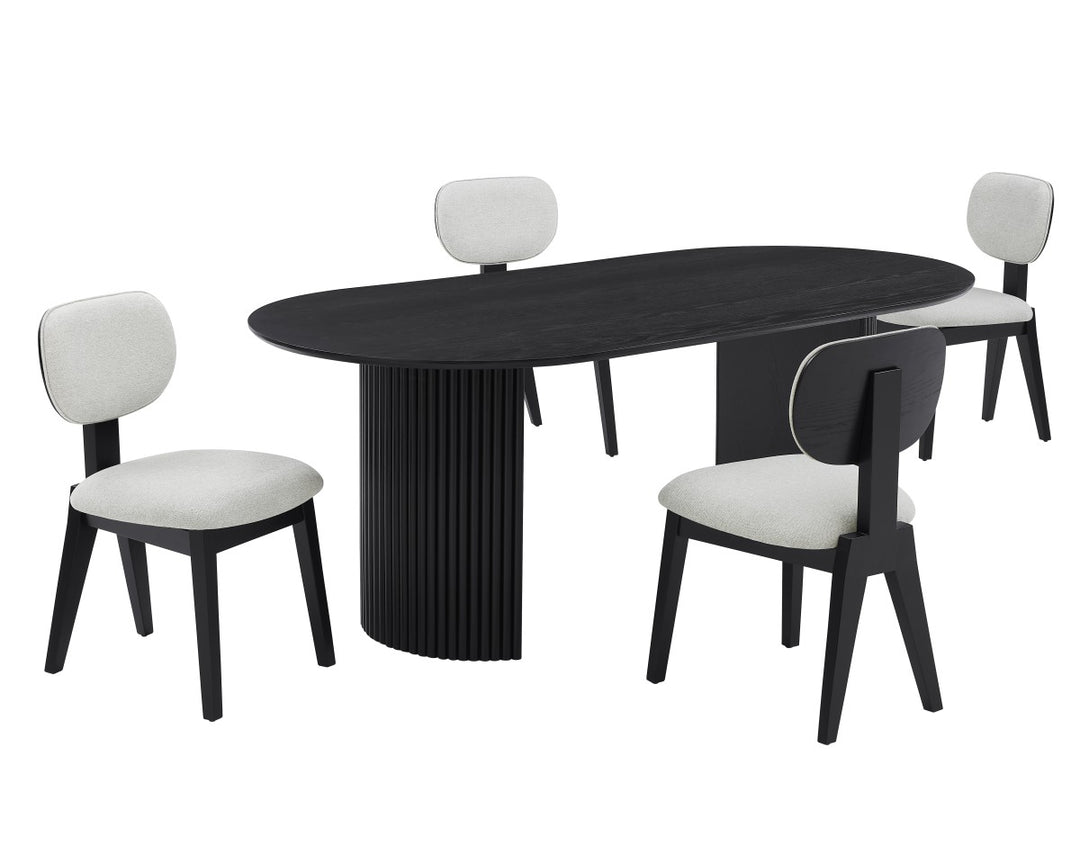 Lumar 5-Piece Dining Table Set With Fabric Upholstered Chairs - Black