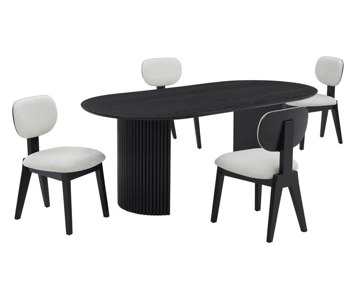 Lumar 5-Piece Dining Table Set With Fabric Upholstered Chairs - Black