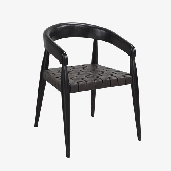 Rowan Wooden Dining Chair - Black | Rustic Style, Mid-Century Modern, Durable & Woven Leather Seating