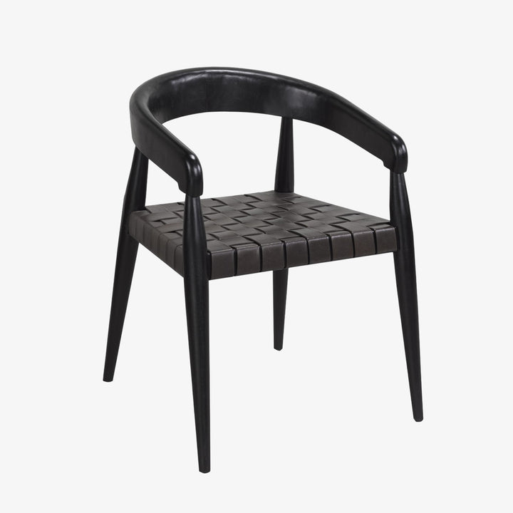 Rowan Wooden Dining Chair - Black | Rustic Style, Mid-Century Modern, Durable & Woven Leather Seating