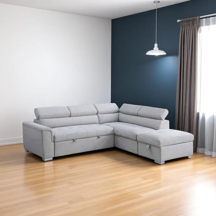 Skyvista Sectional Sofa Bed in Fabric Upholstery - Grey | Available In LHF & RHF Configuration