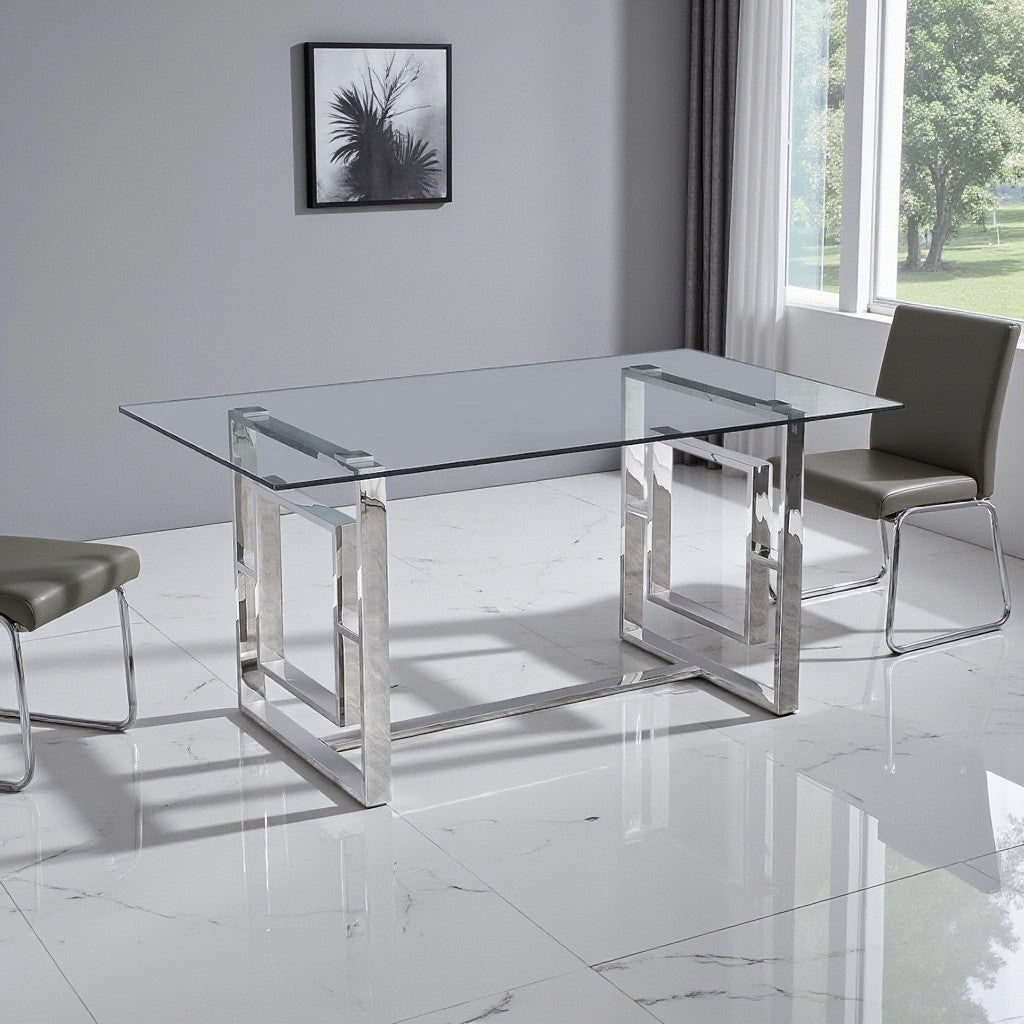 Noir Metallic Dining Table With Tempered Glass Top - Chrome | Modern, Stylish & Built to Last