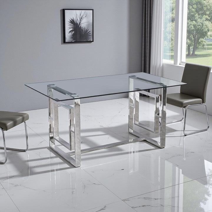 Noir Metallic Dining Table With Tempered Glass Top - Chrome | Modern, Stylish & Built to Last