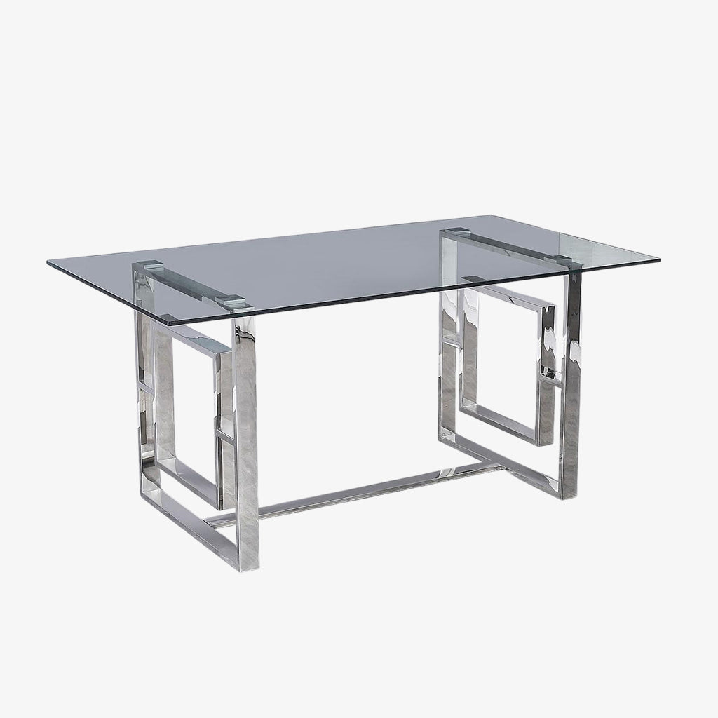 Noir Metallic Dining Table With Tempered Glass Top - Chrome | Modern, Stylish & Built to Last