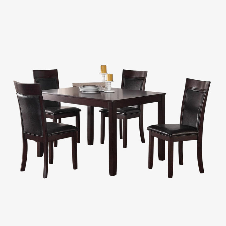 Terra Wooden Dining Table Set For 4 With PU Upholstered Chairs - Espresso/ Black | Mid-Century Modern, Durable & Comfortable