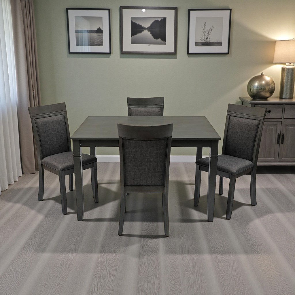 Terra Wooden Dining Table Set For 4 With Fabric Upholstered Chairs - Grey | Mid-Century Modern, Durable & Comfortable