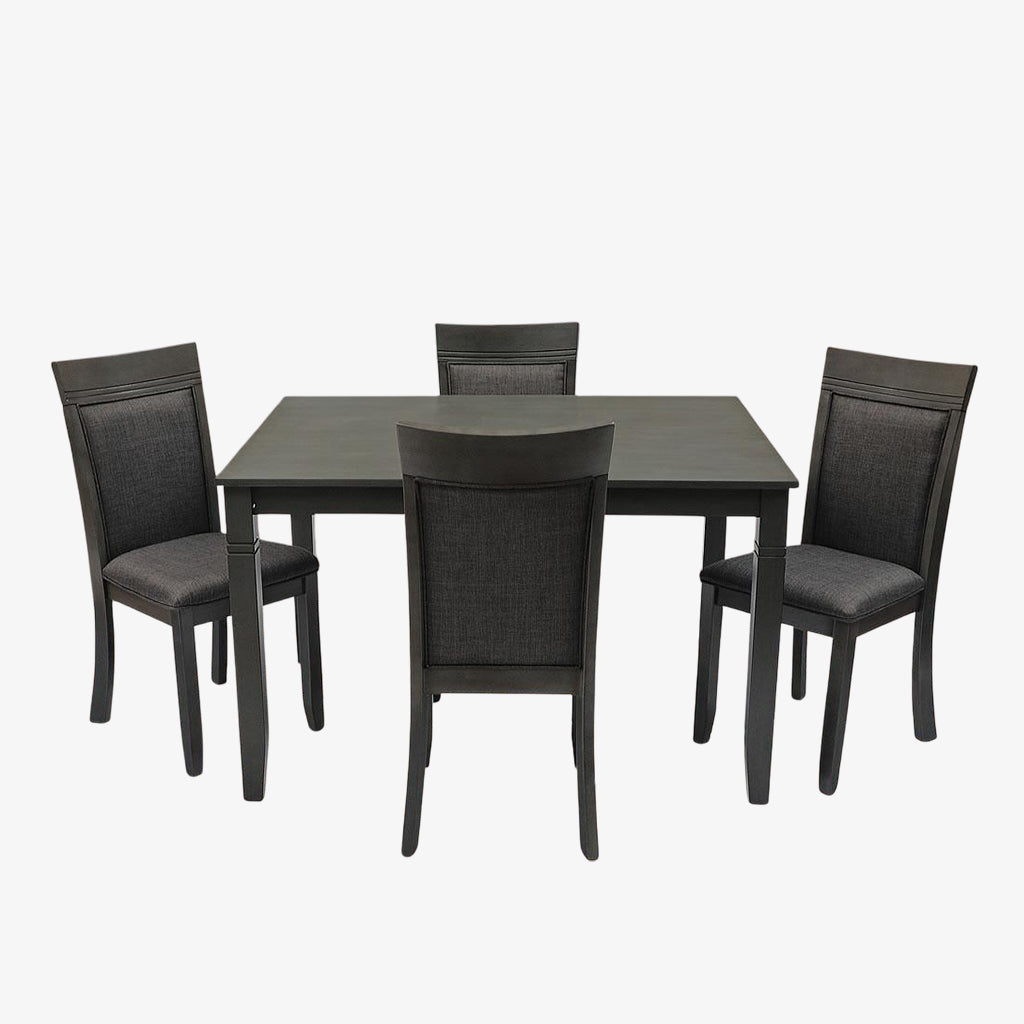 Terra Wooden Dining Table Set For 4 With Fabric Upholstered Chairs - Grey | Mid-Century Modern, Durable & Comfortable