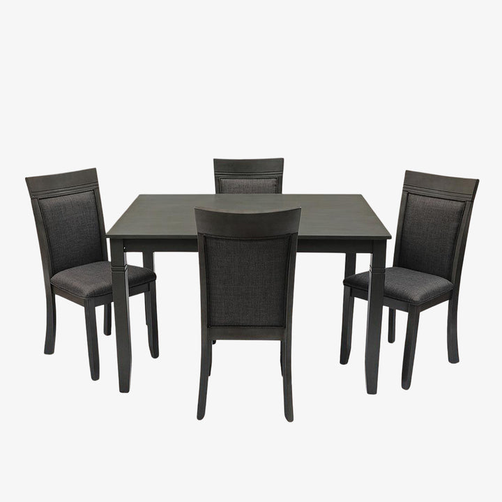 Terra Wooden Dining Table Set For 4 With Fabric Upholstered Chairs - Grey | Mid-Century Modern, Durable & Comfortable