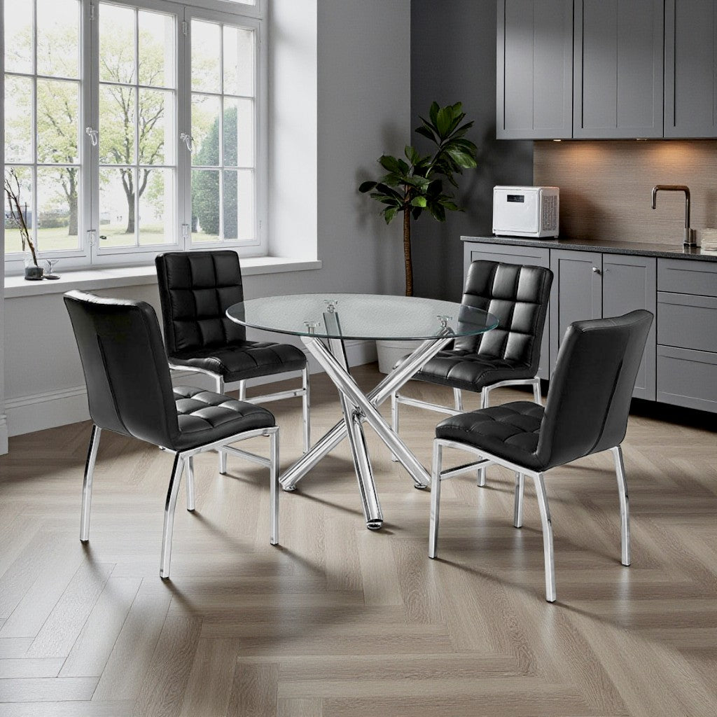 Linea Leather Upholstered Dining Chair (Set of 4) - Black/ Chrome | Modern, Comfortable & Built to Last