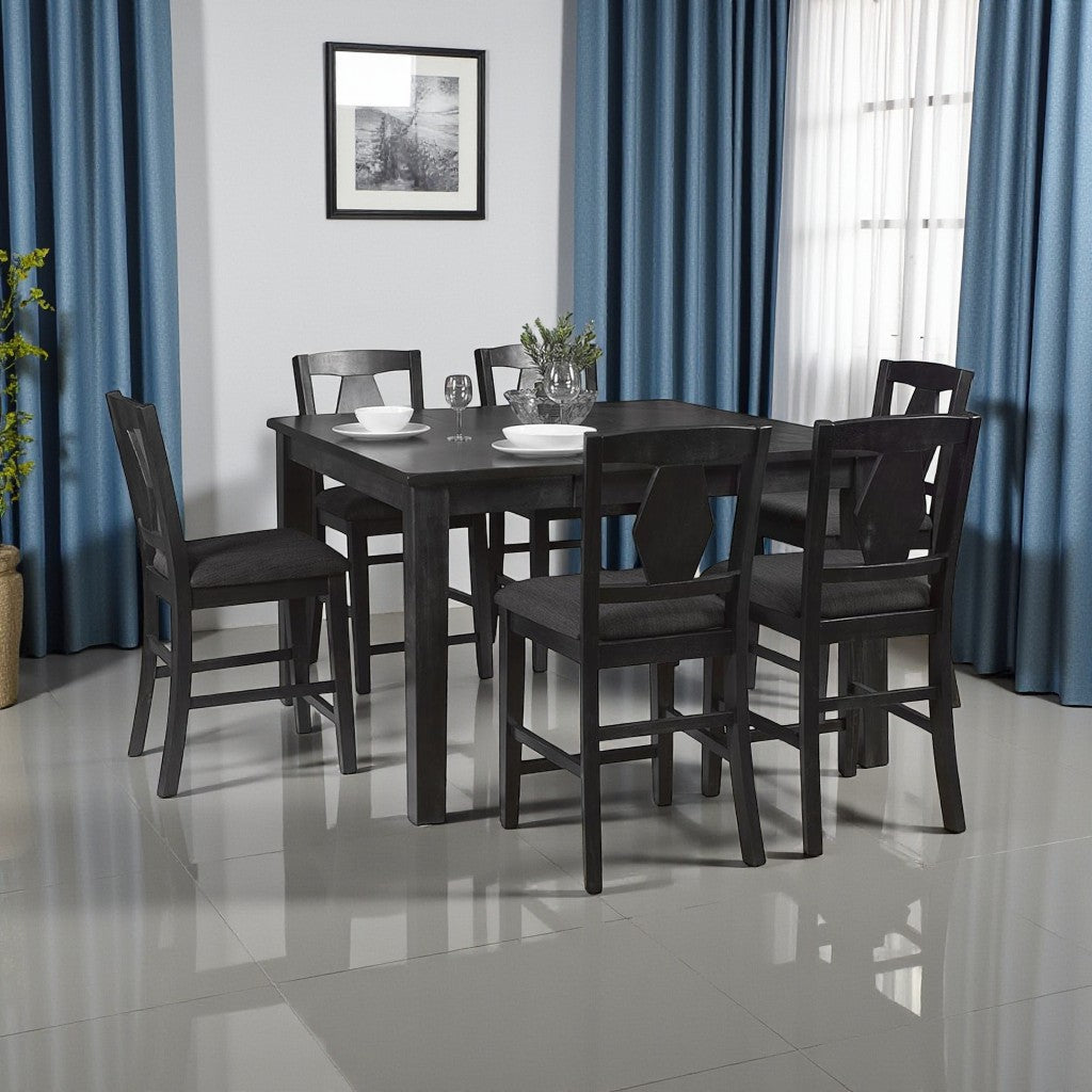 Nova Wooden Dining Table Set For 6 With Fabric Upholstered Chairs - Dark Grey | Mid-Century Modern, Pub-Height, Durable, Extendable & Comfortable