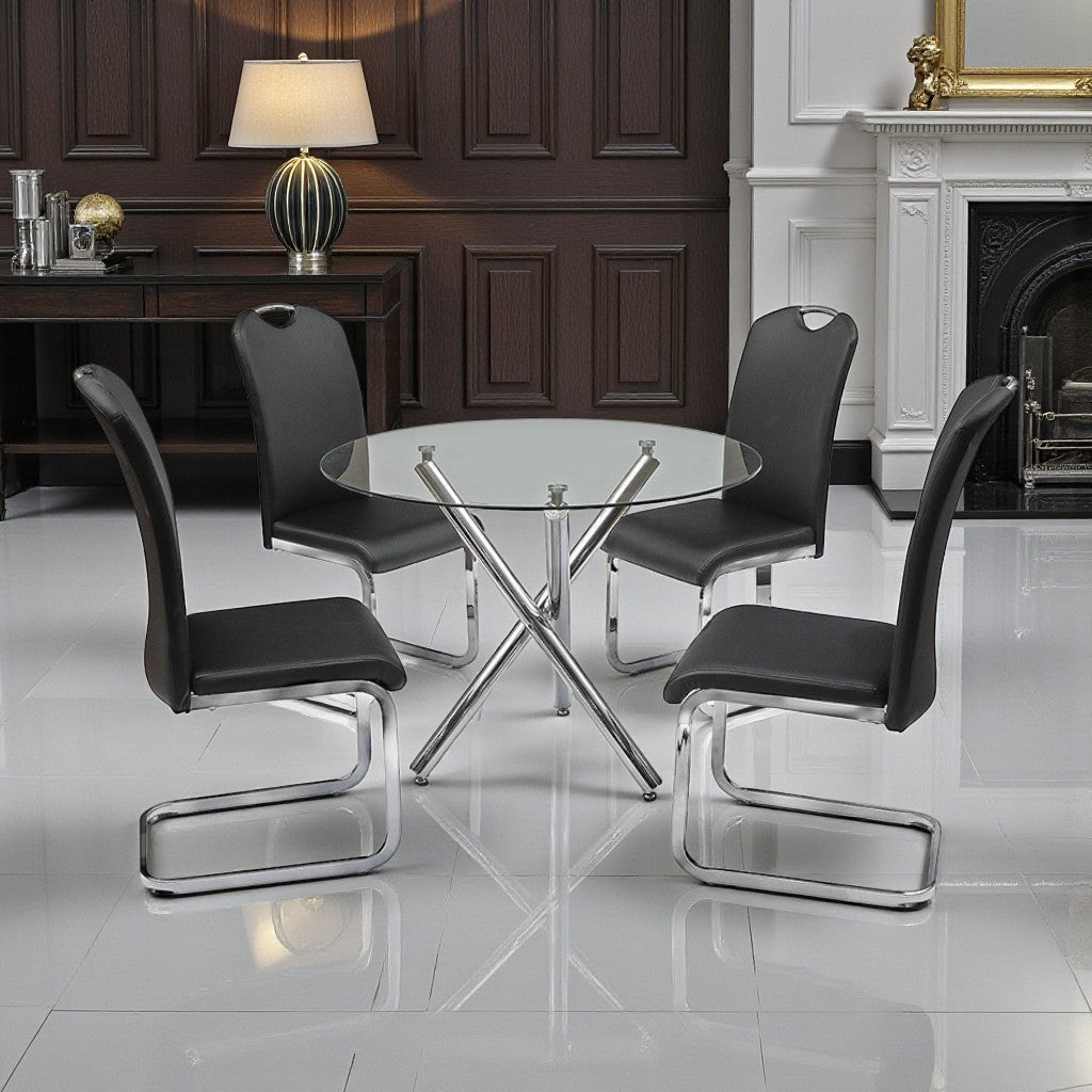 Noir PU Upholstered Dining Chair (Set of 2) - Black/ Chrome | Stylish, Durable & Comfortable