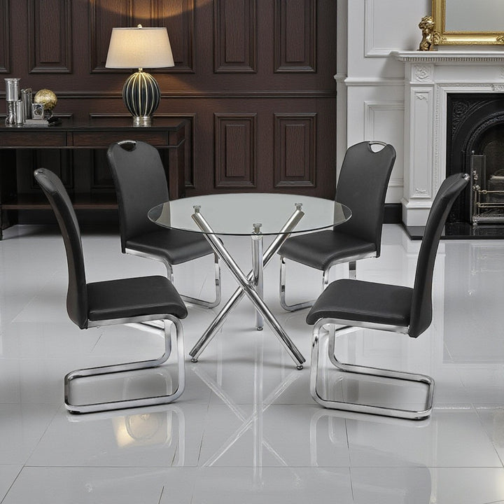 Noir PU Upholstered Dining Chair (Set of 2) - Black/ Chrome | Stylish, Durable & Comfortable