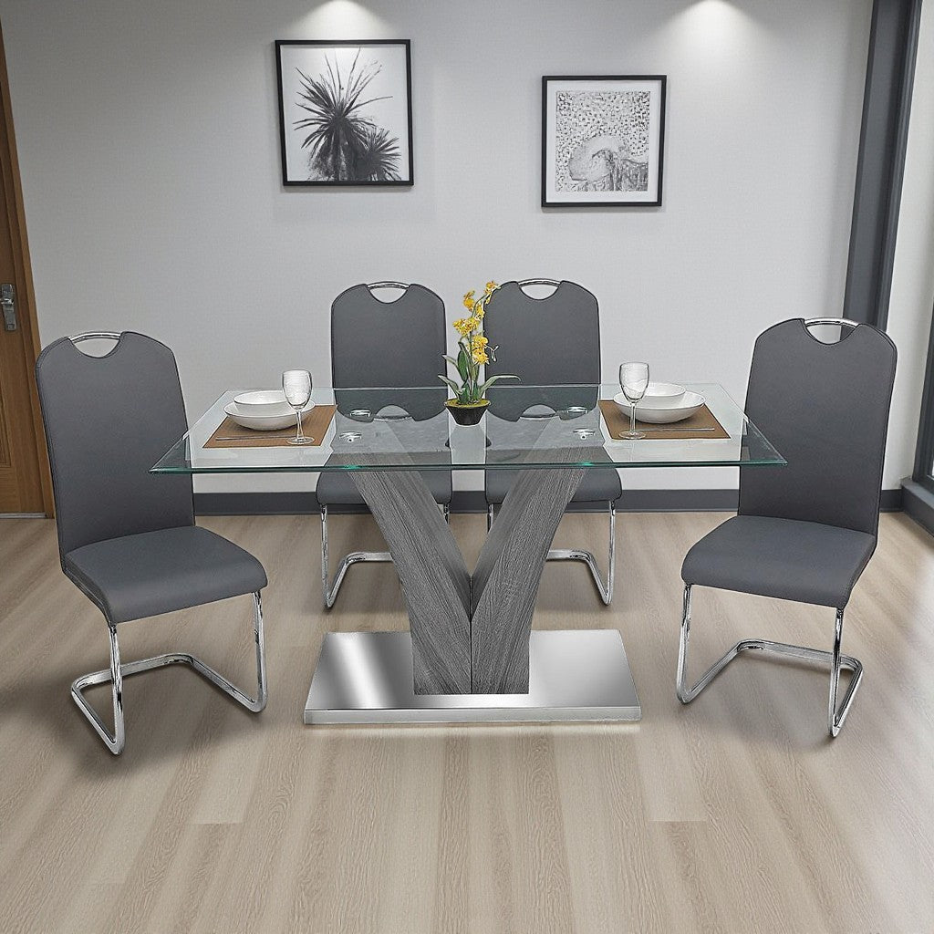 Noir PU Upholstered Dining Chair (Set of 2) - Grey/ Chrome | Stylish, Durable & Comfortable