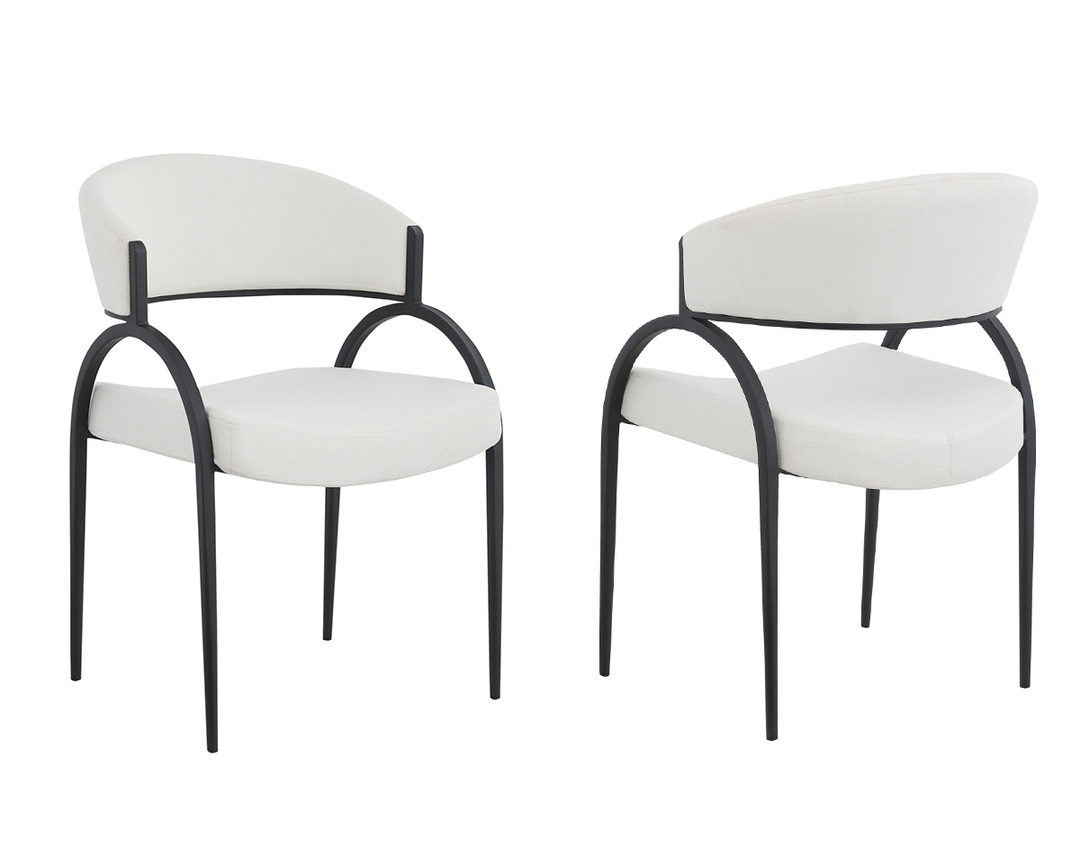 Havi Fabric Upholstered Dining Chair With Metal Frame (Set of 2) - Cream/ Black