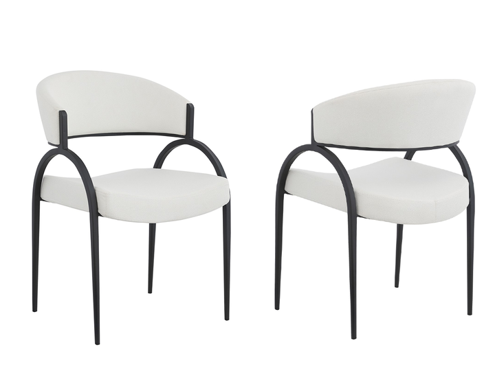 Havi Fabric Upholstered Dining Chair With Metal Frame (Set of 2) - Cream/ Black